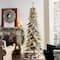Glitzhome; 7.5ft. Pre-Lit Flocked Pencil Spruce Artificial Christmas Tree, Warm White LED Lights; Category:Shop All Christmas Trees; Image:4